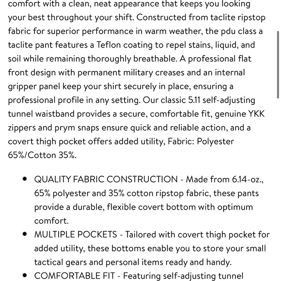 NEW 5.11 Tactical Taclite PDU Class A pants w35 - Picture 12 of 12